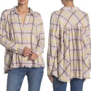 Free People Seeking Starlight Oversized Boho Plaid Button Down Shirt S
